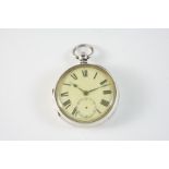 A 19TH CENTURY SILVER OPEN FACED POCKET WATCH the white enamel dial with Roman numerals and