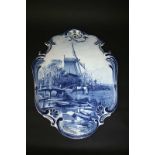 LARGE DELFT PLAQUE - JOOST THOOFT a large delft plaque painted with a Windmill in a landscape.