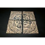 QTY OF MINTON ENCAUSTIC TILES - PUGIN including 6 large black tiles designed with various animals,