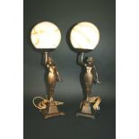 PAIR OF ART DECO BRONZE LAMPS a pair of Art Deco figural lamps, mounted on stepped bases and with