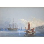 NICHOLAS CONDY (1799-1857) MOUNT EDGCUMBE: THE UNDAUNTED AT ANCHOR, 1829 Watercolour and pencil 10 x