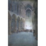 JAMES WHITELAW HAMILTON, RSA (1860-1932) EVENING WORSHIP (GLASGOW CATHEDRAL) Signed, also signed and