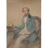 FREDERICK CRUICKSHANK (1800-1868) PORTRAIT OF CHARLES PRINSEP (1825-1887) Seated three quarter