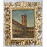 ITALIAN SCHOOL, 19th CENTURY CLOISTERS AND GARDEN AT A MONASTERY, LUCCA, TUSCANY Oil on paper or