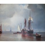 ATTRIBUTED TO ARNOLD ABRAHAM PLAGEMANN (1826-1862) VESSELS ON AN ESTUARY Bears signature and date