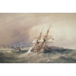 JOHN CALLOW (1822-1878) VESSEL APPROACHING FOLKESTONE HARBOUR Signed and dated 1846, watercolour and