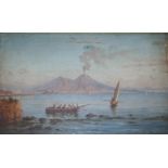 ACHILLE SOLARI (1835-1884) A VIEW OF VESUVIUS ACROSS THE BAY OF NAPLES Signed, indistinctly