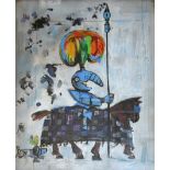 •ANDRE FRANCOIS (1915-2004) KNIGHT ON HORSEBACK Signed, gouache and thin oil 45.5 x 38cm.; with