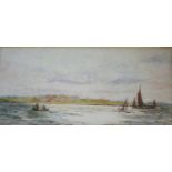 WILLIAM LIONEL WYLLIE, RA (1851-1931) VESSELS OFFSHORE, POSSIBLY ON THE MEDWAY Signed, watercolour