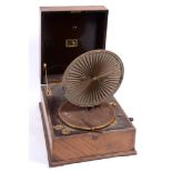 HMV LUMIERE DIAPHRAGM GRAMOPHONE a mahogany cased table gramophone with a pleated diaphragm. Case 55