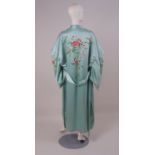 1930'S SILK EMBROIDERED KIMONO. A very soft luxurious satin silk kimono, embroidered with flowers,