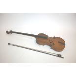 ANTIQUE VIOLIN an interesting violin with an elongated neck and one string and tuning peg, also with