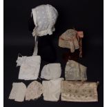 A COLLECTION OF EARLY C19TH LACE BONNETS To include an early Irish crochet bonnet, a mechlin lace