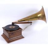 PRE TONE-ARM GRAMOPHONE by Gramophone & Typewriter Ltd, in an oak case and retailed by Duck & Son,