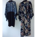 TWO 1940'S KIMONOS A 1940's long indigo print woollen kimono plus a 1980's Rinzo silk short man's