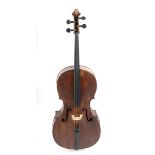 19THC MITTENWALD CELLO & BOW a mid 19thc Cello from the Mittenwald region, with a two piece back and