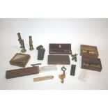 MEASURING & DRAWING INSTRUMENTS including a cased brass measuring device, shagreen cased drawing