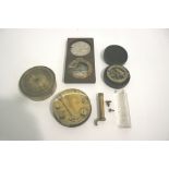 19THC COMPASS a brass compass with a silvered dial and in a fitted mahogany case. Also with a