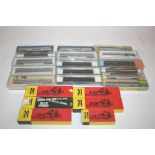 N GAUGE COACHES & WAGONS 22 boxed coaches and wagons, including Con Cor 328 Bensenville (2),