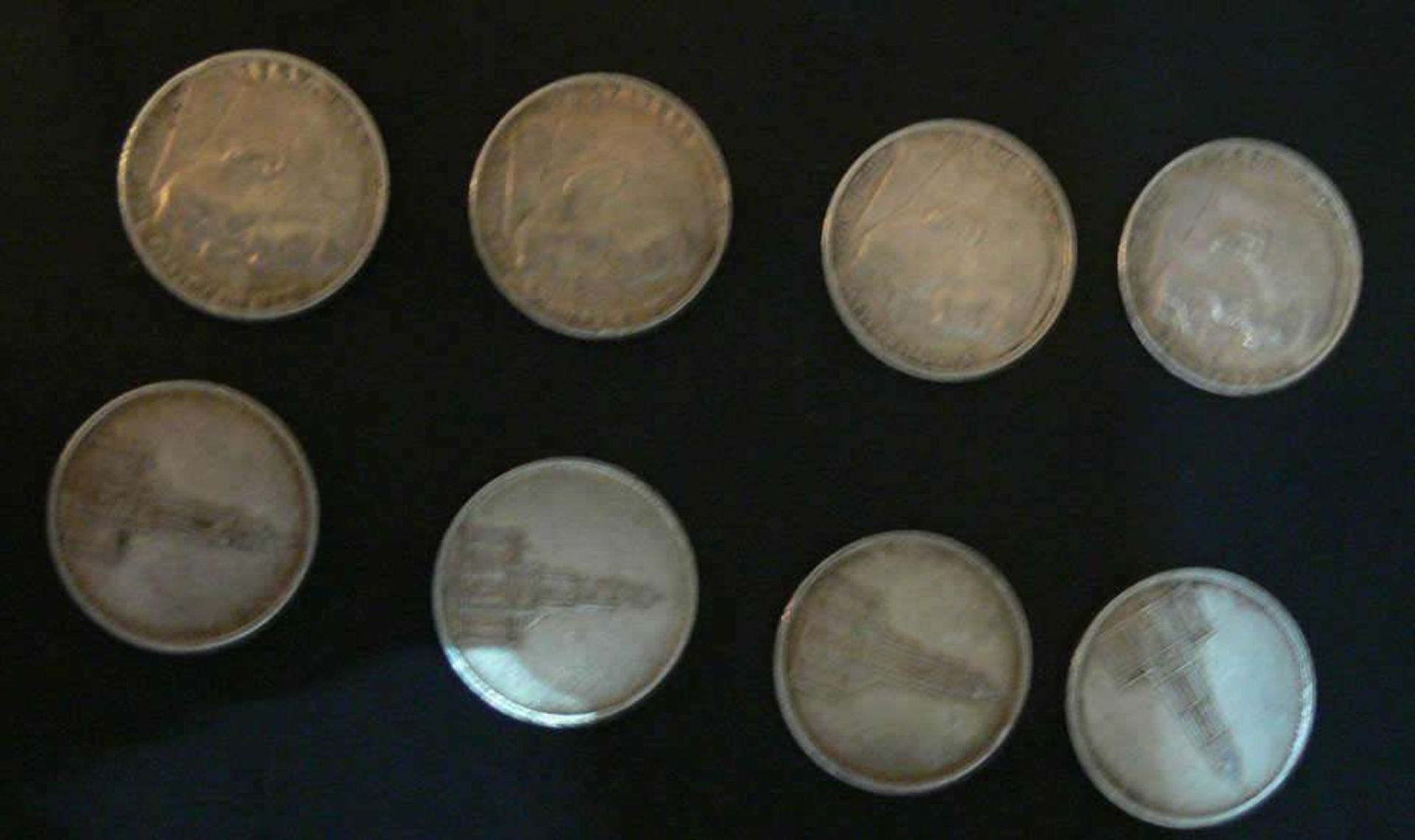 Reserve: 20 EUR        Lot von 8 x 5 DM Stücken Deutsches Reich Hindenburg und Garnisonskirche