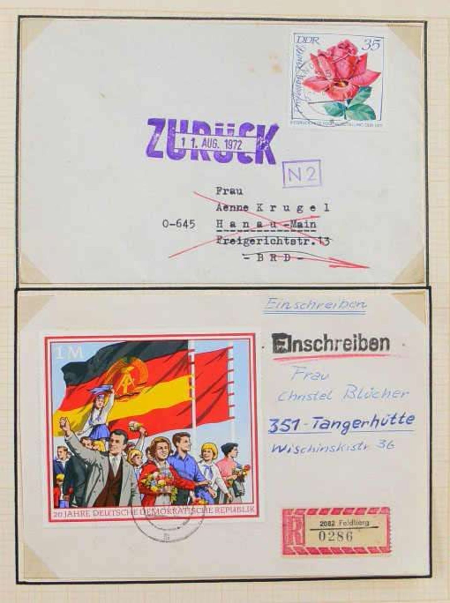 Reserve: 50 EUR        DDR 1959/90, nette Sammlung Briefe und Belege auf selbst gestalteten Blättern