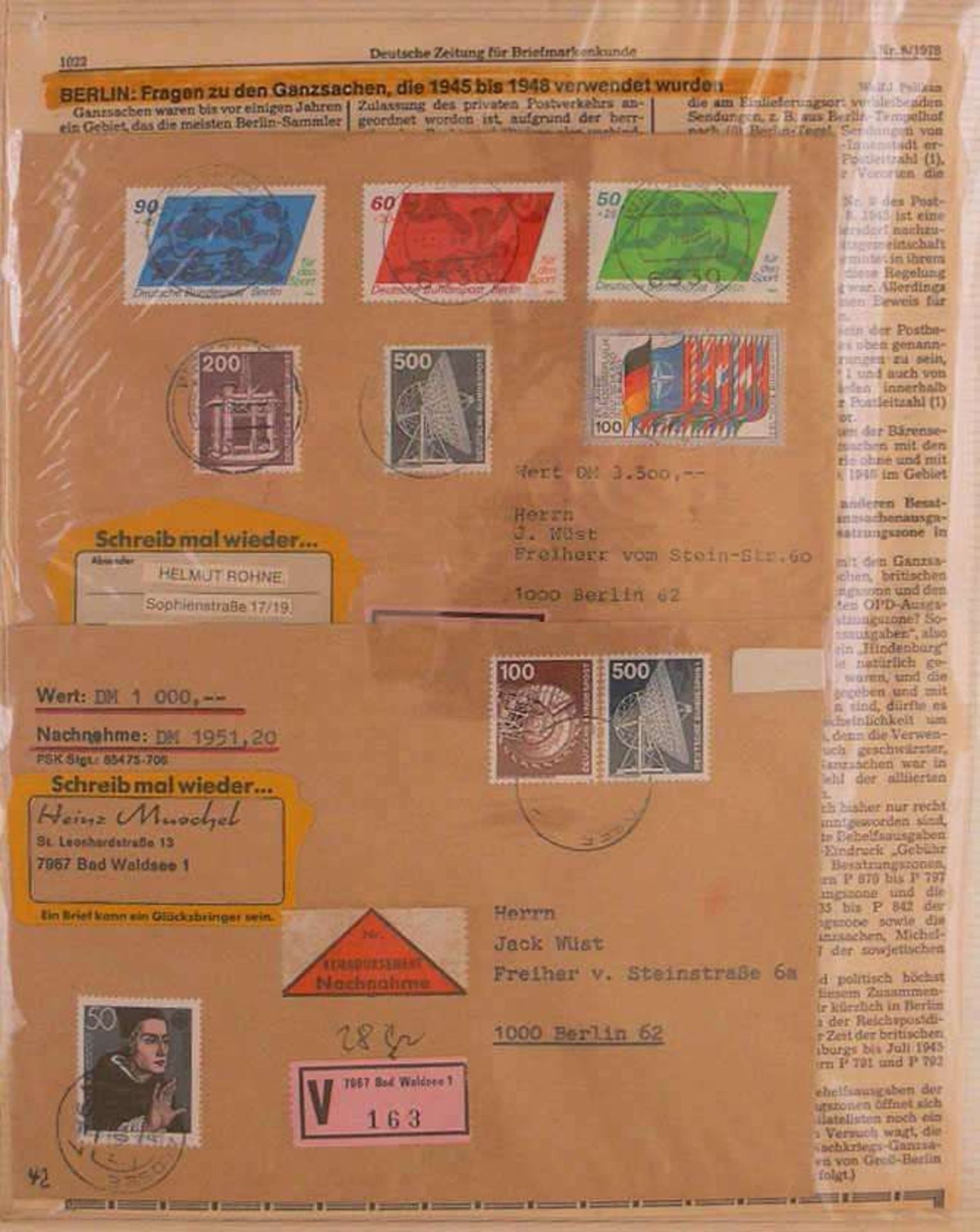 Reserve: 50 EUR        Berlin, 1979-82, interessante Sammlung im Album zum Thema "Schreib mal