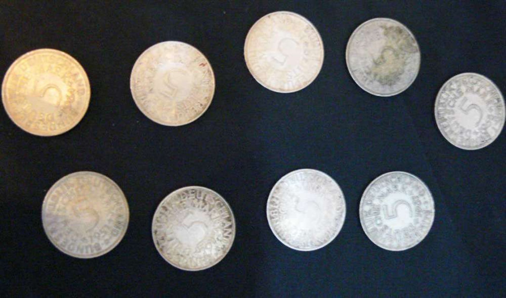 Reserve: 20 EUR        Lot von 9x 5 DM Stücken, Silberadler, BRD - Image 2 of 2