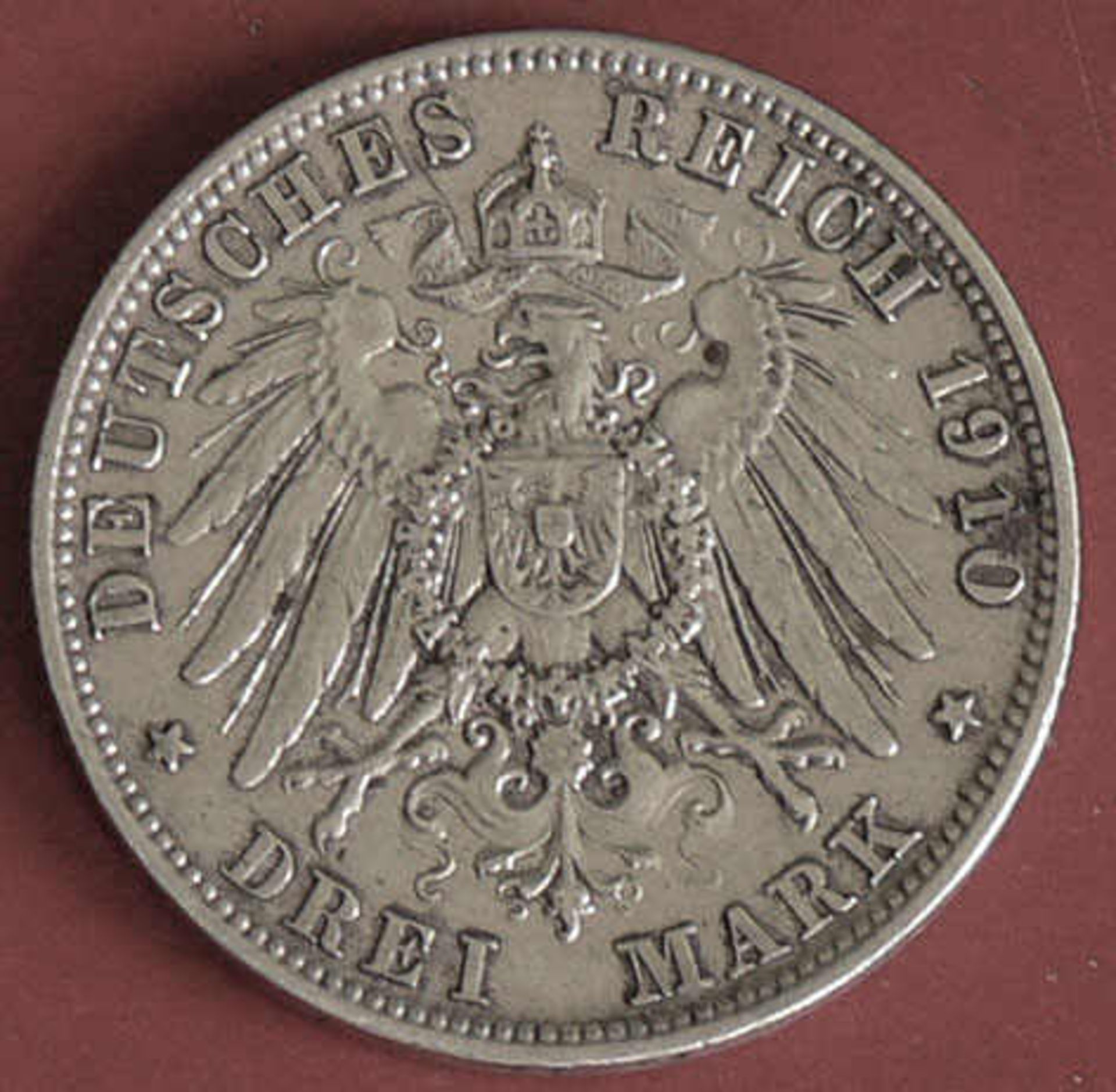 Dt. Kaiserreich-Bayern, 3.- Mark - Silbermünze,1910 D Bayern,  Erhaltung: vz. Gewicht: je ca. 16,6 - Image 2 of 2