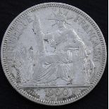Silbermünze Indochina 1900, Französische Kolonien. 1 Piaster, 900er Silber.Mindestpreis: 10 EUR