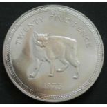 Isle of Man 1975, 25 Pence - Silbermünze "Katze". Erhaltung stgl.Mindestpreis: 1 EUR