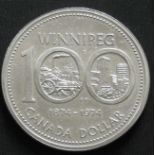 Kanada 1974, 1 Dollar - Silbermünze "100 Jahre Winnipeg". Erhaltung: PPMindestpreis: 1 EUR