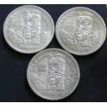 Kanada 1958, 3 x 1.- Dollar Silbermünzen, Totempfahl - British Columbia. Erhaltung: fast stgl.