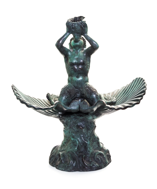 * A Neoclassical Patinated Bronze Fountainhead   cast as a merman blowing a conch horn and