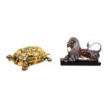 Two Cast Metal Animal Models   20th century   comprising an Italian silver-gilt turtle-form box