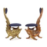 * A Pair of Copper and Brass Tone Metal Figural Chairs   andre lavrat, mid 20th century   each in