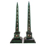 * A Pair of Pietra Dura Obelisks   inlaid with malachite, simulated malachite and various other