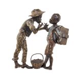 An Austrian Cold Painted Bronze Figural Group   franz bergman, 20th century   depicting two boys