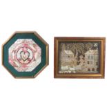 * Two Framed Shell Work Valentines   the first of octagonal form worked to show a heart within bands