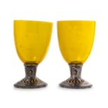 A Pair of American Enameled Silver Mounted Glass Vases   Shreve  Co., San Francisco, CA   the