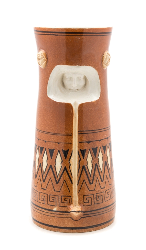 * A Continental Symbolistic Ceramic Vase   1905   of cylindrical, slightly waisted form.   Height 15