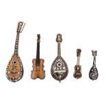 A Group of Five Tortoise Shell and Composite Shell Inlaid Miniature Musical Instruments   19th/