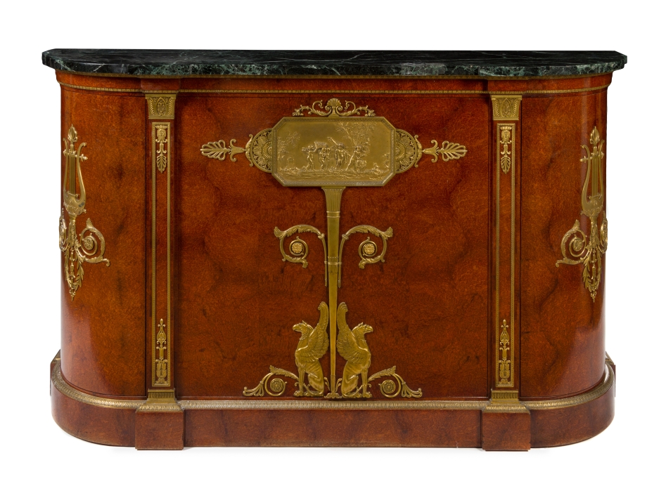 * An Empire Style Gilt Bronze Mounted Amboyna Cabinet   maxime secretant, 1923   having a