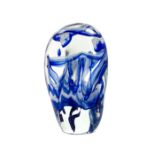* An Internally Decorated Glass Sculpture   with cobalt and white stringing in clear glass.   Height
