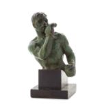 * An American Bronze Bust   joe brown (1909-1985)   depicting a boxer with verdigris patina, on a