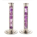 A Pair of Elizabeth II Silver and Amethyst Candlesticks   Paul Belvoir, London, 2007   each of