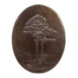 A Copper Relief Plaque   hans jauchen (german, 1883-1970)   of oval form decorated with trees in a