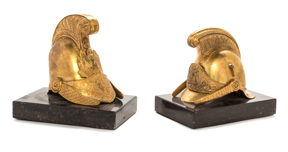 * A Near Pair of Napoleon III Gilt Bronze and Marble Paperweights   circa 1880   each in the form of