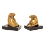 * A Near Pair of Napoleon III Gilt Bronze and Marble Paperweights   circa 1880   each in the form of