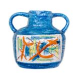 An Italian Ceramic Vase   d'arienzo, vietri   with applied handles and polychrome glaze.   Height 13