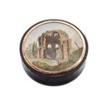 An Italian Tortoiseshell and Micromosaic Box   19th century   of circular form, the lid depicting
